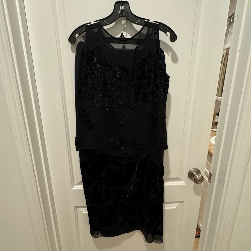 Vintage Elegant Black Sleeveless Skirt Set